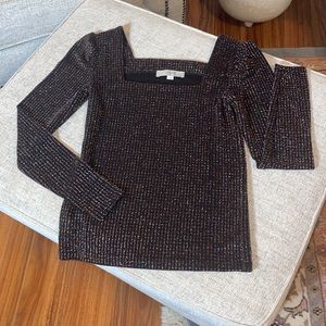 LOFT Square Neck Multicolor Sparkle Thread Ribbed Long Sleeve Top Small NWOT